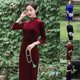 thumbnail image 4 of ALSLIAO Nuevo y lujoso vestido largo de terciopelo para mujer, cheongsam chino ajustado, qipao negro L, 4 of 8