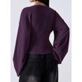 thumbnail image 2 of Women's Slimming Dark Purple V-Neck Pullover Batwing Sleeve Stretchy Long Sleeve Top for Fall Date Night Office Commute Layering, 2 of 8