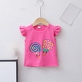 thumbnail image 4 of Lopeceal Toddler Girls Cute 2 Piece Outfits Lollipop Print Crew Neck Ruffle Sleeve with Bowknot Small Floral Print Shorts 2-9Y, 4 of 6