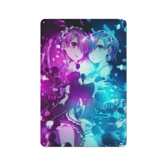 Re Zero Rem And Ram Hanging Picture Tin Hanging Picture Wall Poster Metal Painting Creativity Poster Home Decor Painting Anime Goods Gift 30x20cm