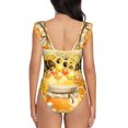 thumbnail image 5 of Bingfone Honey Bee Print Women Ruffle One Piece Swimsuit Flounce Sleeve Swimwear V Neck Bathing Suit for Teen Girls - Large, 5 of 8