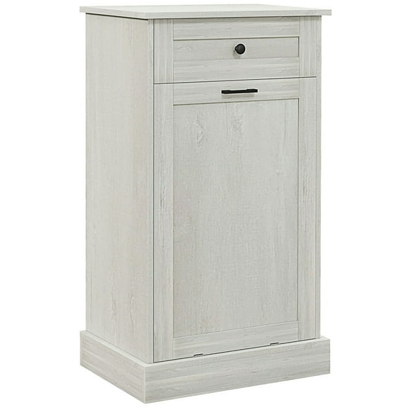 Resenkos Storage Cabinet,Kitchen Tilt Out Trash Bin Cabinet Free Standing Storage Cabinet with Drawer, Light Gray
