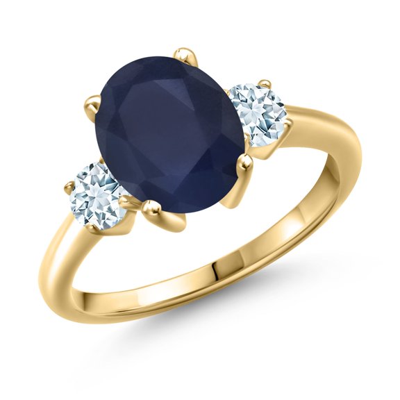 Gem Stone King 3.50 Ct Oval Blue Sapphire Sky Blue Aquamarine 18K Yellow Gold Plated Silver Ring (Size 6)