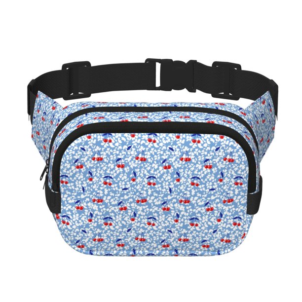 Fotbe Red Cherries Cangurera Cuadrada con Estampado de Doble Capa, Bolsa de Cintura Ajustable Mini para Hombres y Mujeres