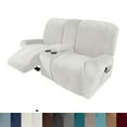 thumbnail image 2 of SHANNA Reclining Loveseat Cover with Middle Console Slipcover, 8-Piece Velvet Stretch 2-Seater Recliner Sofa Covers,White, 2 of 11