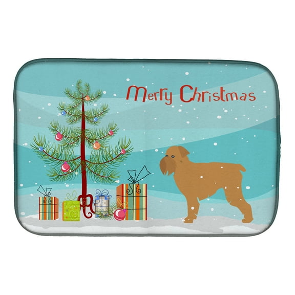 Brussels Griffon Merry Christmas Tree Dish Drying Mat