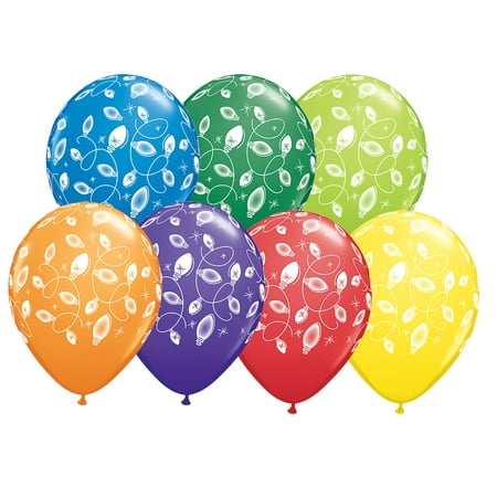 Festive Christmas Lights Around 11" Latex Balloons, Carnival Colors, 50 CT