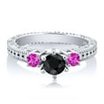 thumbnail image 2 of Gem Stone King 0.96 Ct Round Black Sapphire Pink Sapphire 925 Sterling Silver Ring (Size 7), 2 of 2