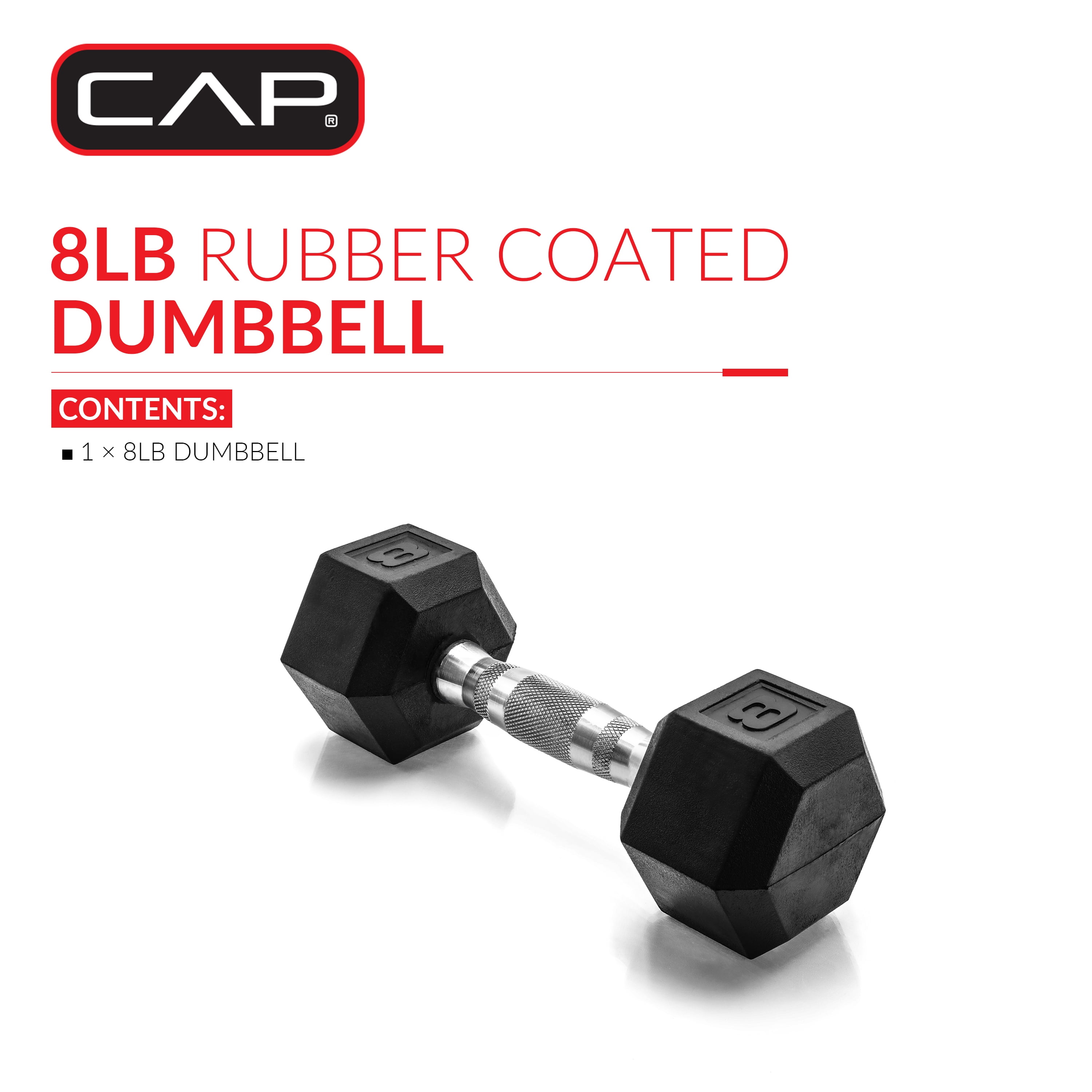 CAP Barbell, 8lb Rubber Hex Dumbbell, Single