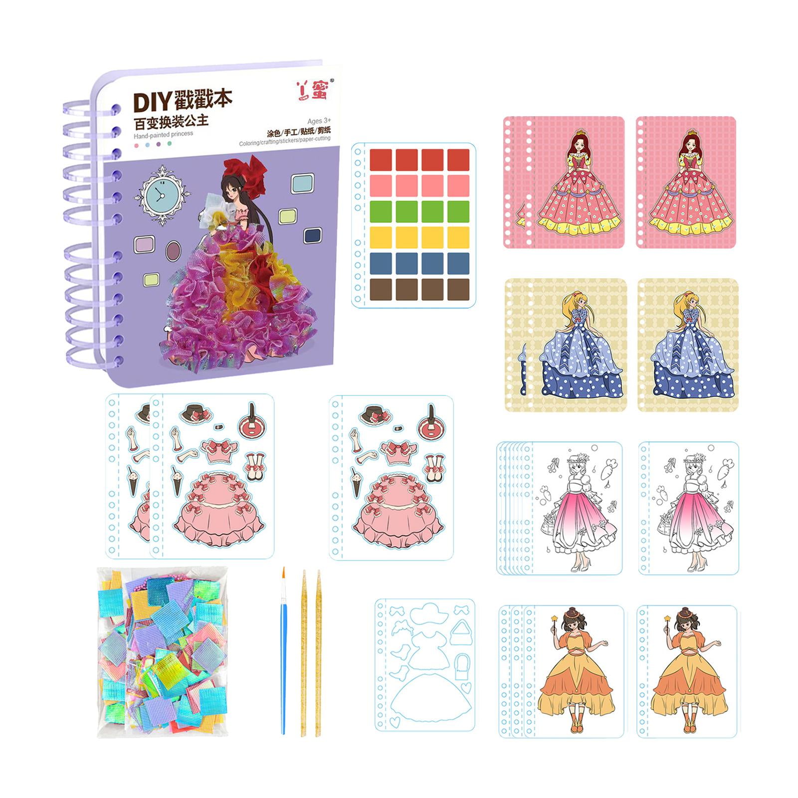 Princess Dress up Activity Book Dress up Doll Sticker Books Colorful Fashion Activities Kids Scrapbooking Change Costume Game for Travel Toy 6 in 1