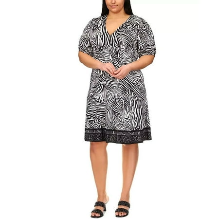 $125 MICHAEL KORS Mix Animal Print Dress In White-Black Viscose [2X]