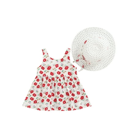 

Bagilaanoe Toddler Baby Girl Dresses Flower Dress Summer Straw Hat 6M 12M 18M 24M 3T Boho Hawaiian Sundress