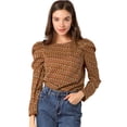 thumbnail image 1 of Blusa Top de puntos Retro Allegra K Colorido Manga de Soplo cuello redondo para Mujer Marrón XL, 1 of 6