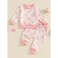 thumbnail image 4 of Baby Toddler Girls 2-piece Outfit, 0 6 12 18 24 Months 2T 3T Bow Print Long Sleeve Crew Neck Sweatshirt with Elastic Waist Sweatpants Fall Clothes Set, 4 of 9