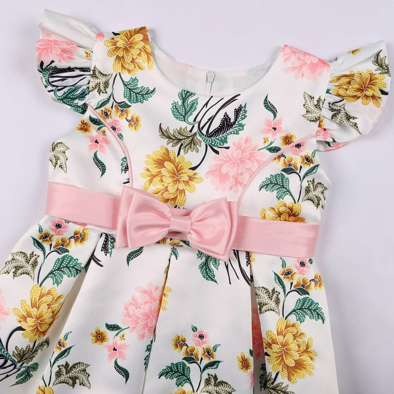 NOKIO Girls Fancy Party Dresses Girls Fly Sleeve Floral Printed Dress  Bowknot Poncho Holiday Party Dresses Dresses Sparkly Sequin Holiday Dresses  For Girls Christmas Dresses For Girls