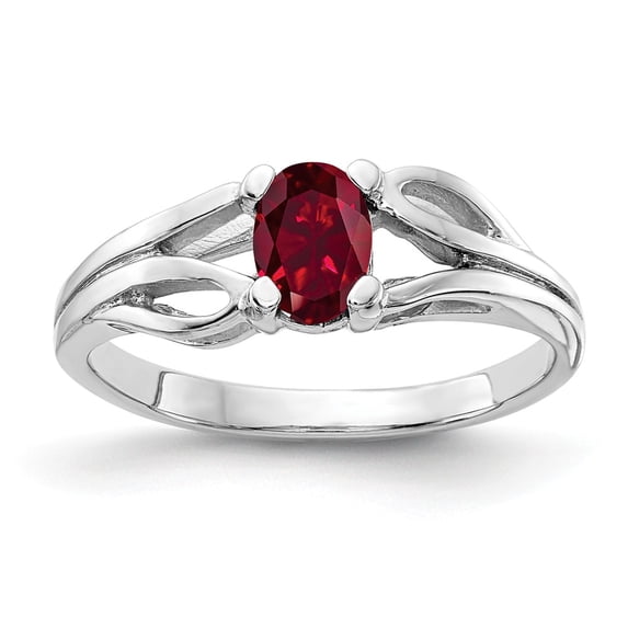 Solid 14k White Gold 6x4mm Oval Created Ruby Ring Band Size 6