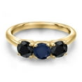 thumbnail image 3 of Gem Stone King 18K Yellow Gold Plated Silver Blue Sapphire and Black Sapphire Engagement Ring for Women | 1.98 Cttw | Round 5MM | Gemstone September Birthstone | Size 5, 3 of 6