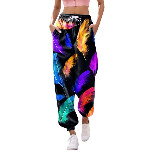 Gibobby Pantalones deportivos para mujeres Pantalones de chándal con estampado inferior para mujer Bolsillos Cintura alta Deportivo Gimnasio Ajuste(Negro,G)
