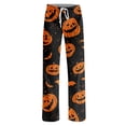 thumbnail image 3 of Halloween Pajama Pants for Women Witch Hat Candy Wide Leg Horror Sleep Pants Bat Spider Web Elastic High Waist Funny Pajama Pants, XL, 3 of 4