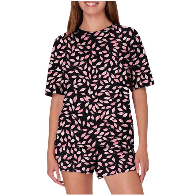 Trajes de Pantalones para Mujeres Casual Suelta Impresión Manga Corta, Cuello Redondo Pantalones Cortos Pijamas Poliéster