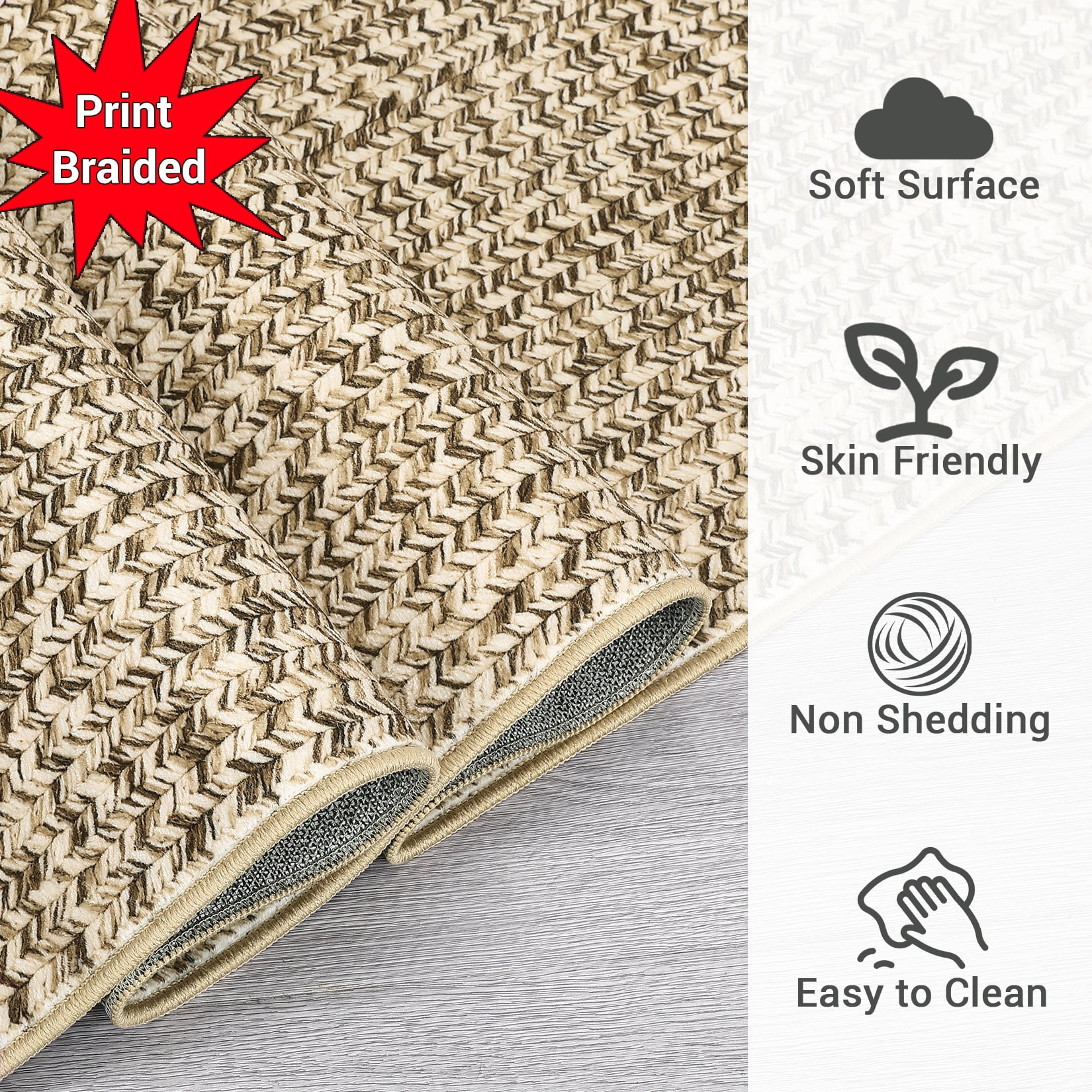 COZONY 2*8ft Washable Runner Rug w/ TPR Backing, Soft Low-Pile Carpet for Kitchen & Bathroom,Beige