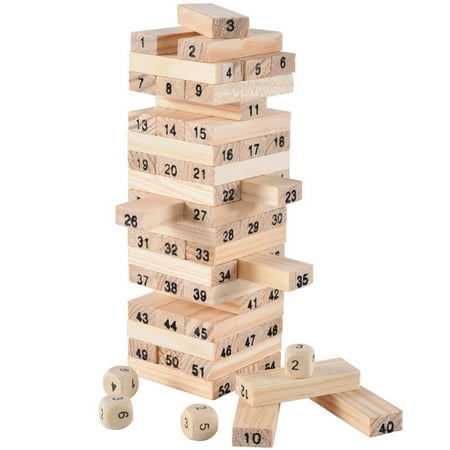 Mosunx Wooden Stacking Board Math Games Tumble Tower Building Blocks 54 Pcs