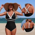 thumbnail image 3 of Tsesme Women’s One Piece Swimsuit Color Block Bathing Suit Deep V-Neck Push up Slimming Swimwear, 3 of 6