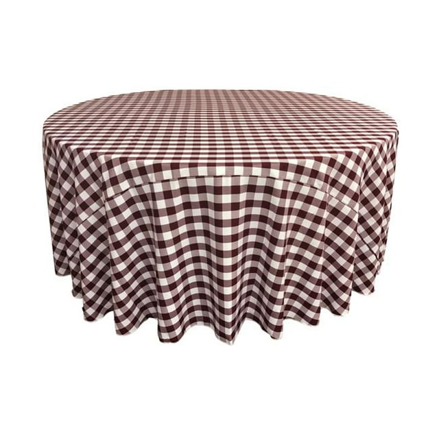 LA Linen TCcheck120R-BurgundyK17 Nappe à Carreaux Polyester Vichy&44; Blanc & Bordeaux - 120 Po Ronde