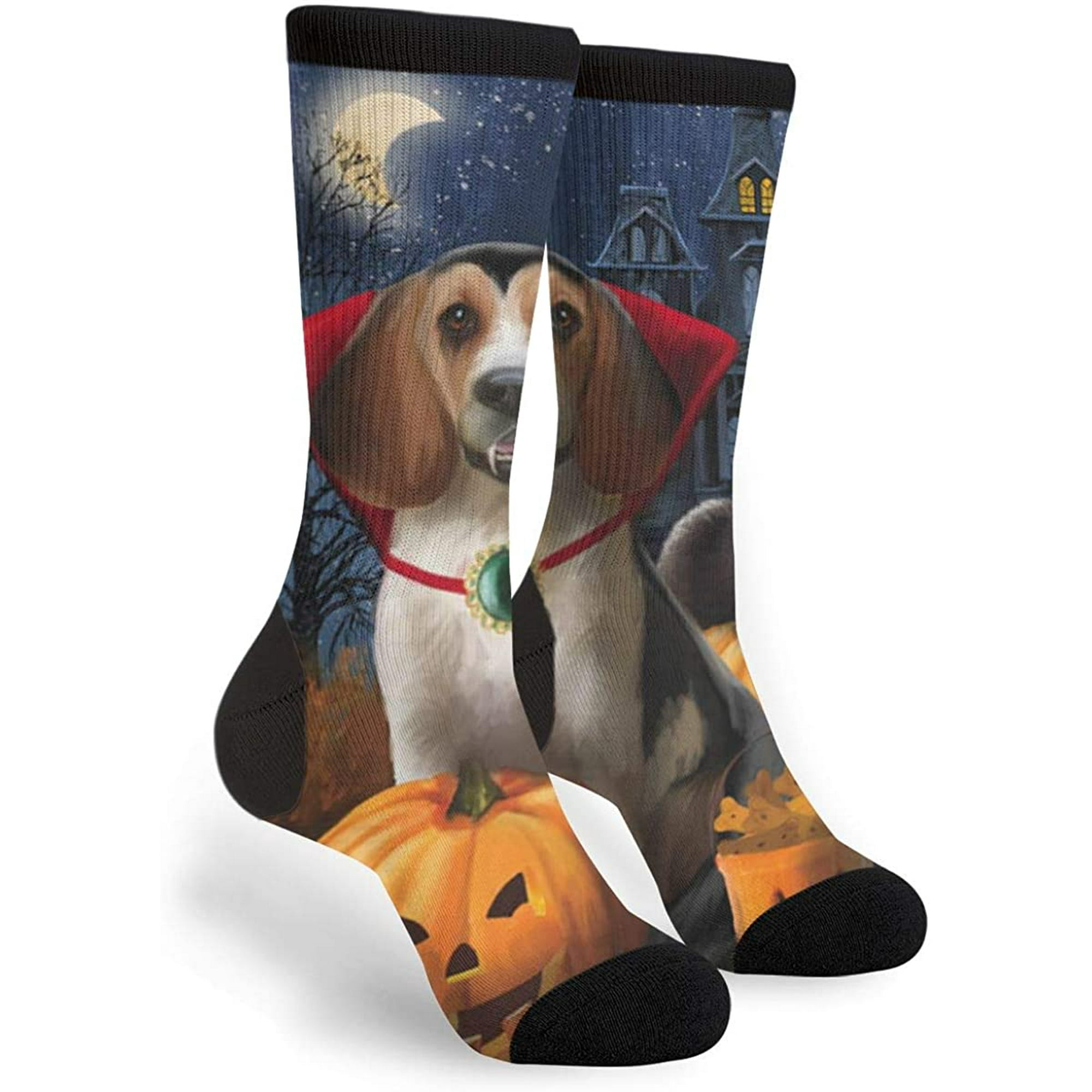 Funny Cute Beagle Dog Halloween Pumpkin Women And Men Pattern Socks Fashionable Funky Cool Long Suitable For Running Travel Motion Khmer Soft Walmart