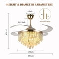 thumbnail image 3 of 42" Gold Crystal Chandelier Ceiling Fan with Retractable Blades - Remote Control 3 Color LED, 5000 CFM Silent Motor, Adjustable Downrod for Luxe Living Room/Dining Room, 3 of 9