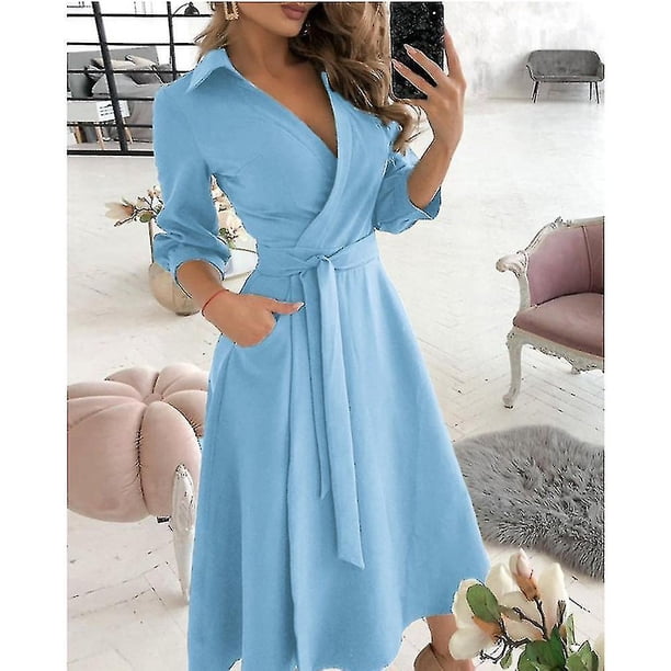 Vestido de verano para mujer, moda Primavera/verano, manga larga, cuello en V, vestido tubo estampado, ropa de mujer