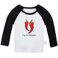 thumbnail image 2 of iDzn P is For Pepper Funny T shirt For Baby, Newborn Babies T-shirts, Infant Cute Veggies Tops, 0-24M Kids Graphic Tees Clothing (Long Black Raglan T-shirt, 12-18 Months), 2 of 5