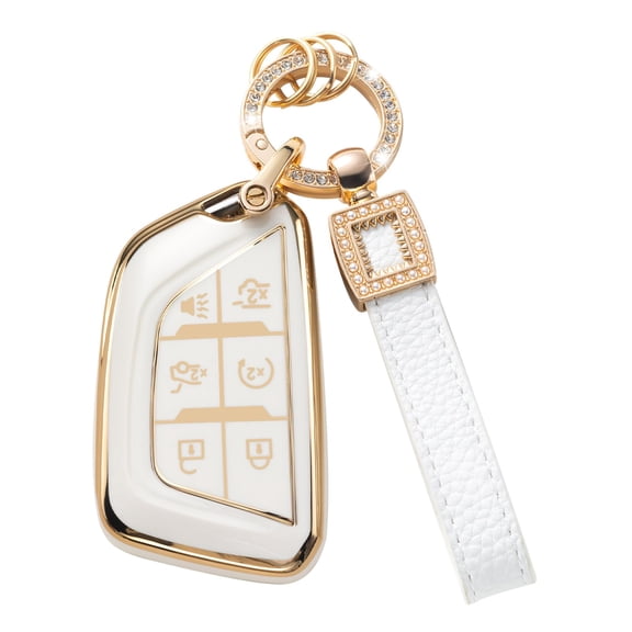 Durable Leather Lanyard Key Fob Protector Case Cover Compatible with 2021 2022 2023 Cadillac Escalade and Escalade ESV Smart Remote Control