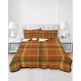thumbnail image 2 of Full Size Quilt Bedding Set, Plaid Fall Reversible Summer Quilt 3 Pieces, Thanksgiving Orange Brown Autumn Farmhouse Harvest Lightweight Bedspreads Coverlets with 2 Pillow Shams for All Seasons, 2 of 5