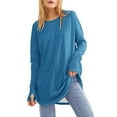 thumbnail image 2 of YDDIAN Oversized T Shirts for Women Long Sleeve Casual Loose Fit Tops Crewneck Fall Casual Tunic Tshirts with Thumb Holes Blue XXL, 2 of 6