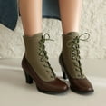 thumbnail image 2 of SEAOPEN Victorian Boots for Women Color Block Granny Boots Renaissance Ankle Boot Low Heel Lace Up Booties with Zipper 2025 Brown,39, 2 of 6
