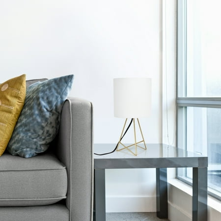 Simple Designs Down to the Wire Table Lamp with Fabric Shade, Gold with White Shade