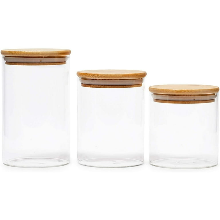 TRINITY Small Glass Canisters w/Bamboo Lid - Set of 3