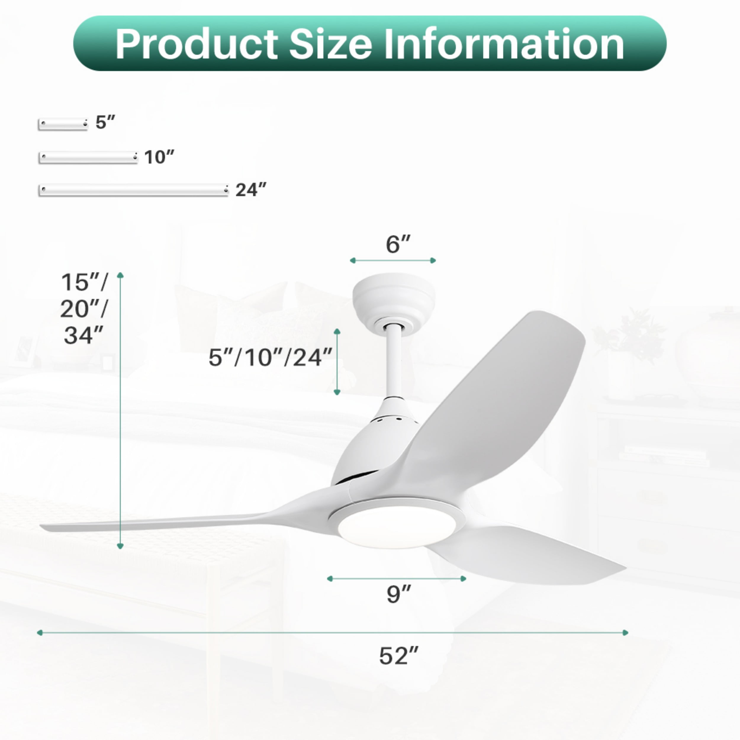 Sofucor 52 Inch Ceiling Fans with Lights, 3 Blade Ceiling Fan with Dimmable Memory LED, High 7000CFM 6-Speed 3-Timer Reversible DC Motor, White