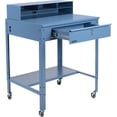 thumbnail image 2 of 34-1/2"W x 30"D x 38"H Mobile Shop Desk with Pigeonhole Compartment Riser Flat Surface, Blue, 2 of 4