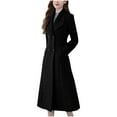 thumbnail image 6 of Lovskoo Womens Winter Coats Double Breasted Pea Coat Turn Down Collar Long Sleeve Casual Coat Cardigan Trench Coat Overcoat Black, 6 of 8