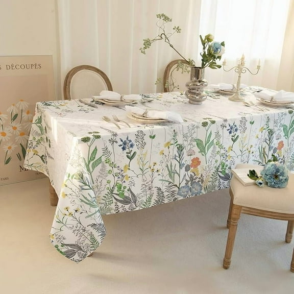Waterproof Wild Floral Tablecloth Rectangle 60x120 Inch - Wild Flower Daisy Oblong Table Cloth, Spring and Summer Table Décor, Easter Table Setting for Dining Room, Kitchen, Camping