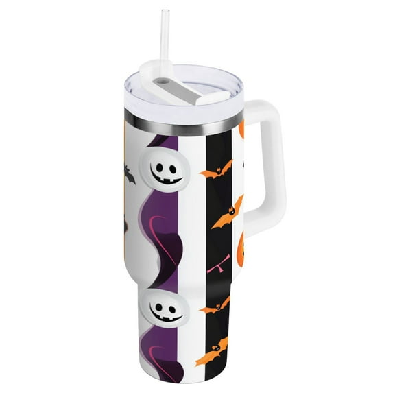 Stainless Steel Tumbler with Straw and Handle, Double Wall Insulated Tumblers, Stripes Halloween Element