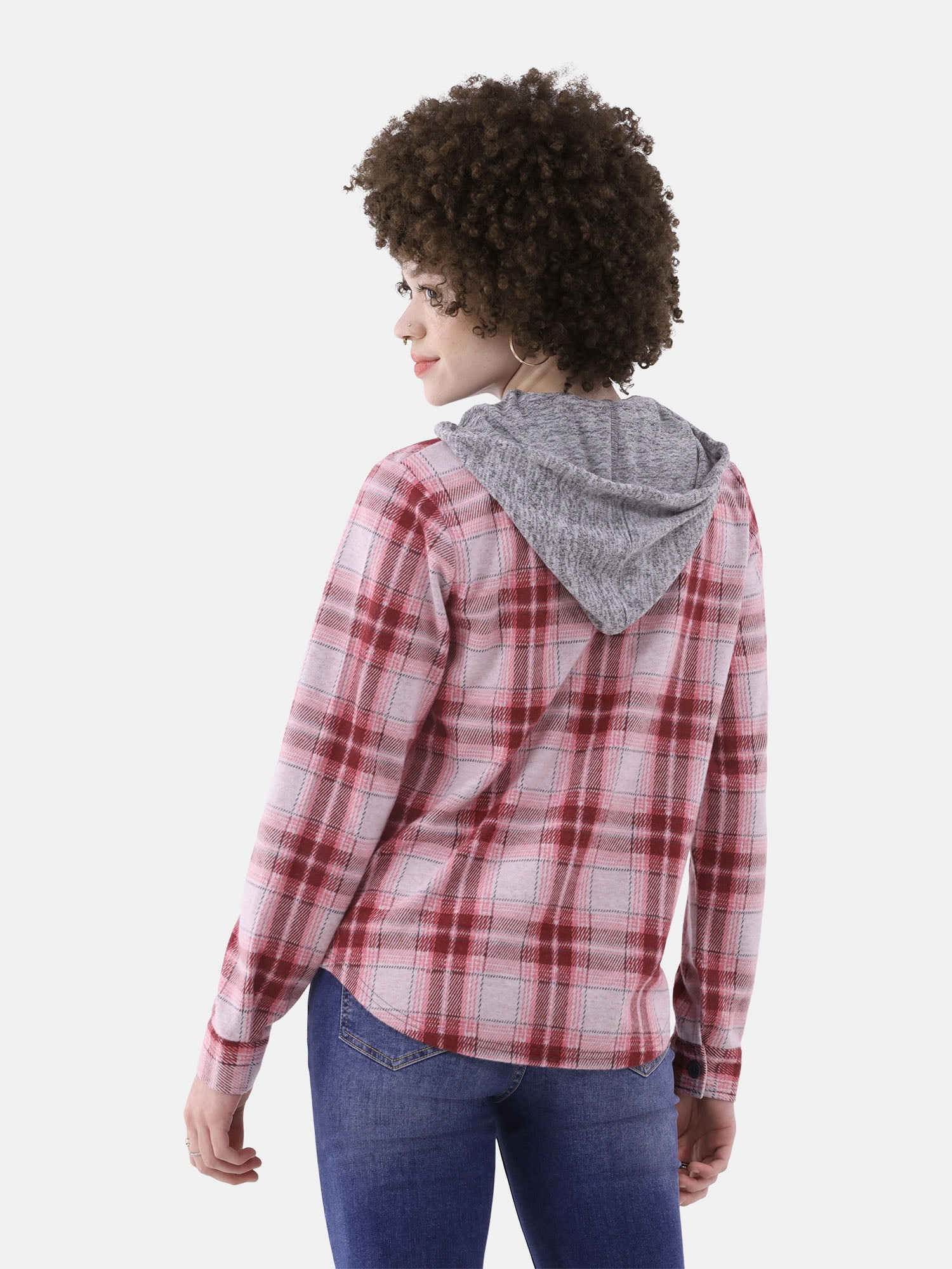 No Boundaries Plaid Button Down Shirt, Women's
