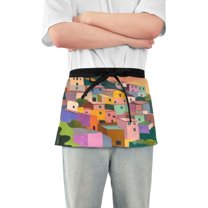 Yayeee Waist Apron with Pockets for Cooking Waterproof Half Server Aprons, Purple Cityscape Painting