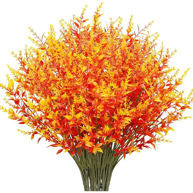 Nvzi Lavanda artificial, 15 manojos, flores artificiales para exterior, resistentes a los rayos UV, no se decoloran, para jardín, porche, ventana, decoración del hogar (naranja otoñal)