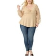 thumbnail image 2 of Agnes Orinda Women's Plus Size Long Sleeve V Neck Mesh Sheer Peplum Shirts 1X Beige, 2 of 6