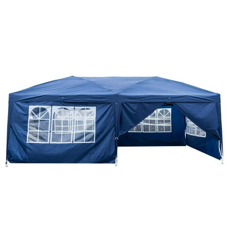 UBesGoo EZ Pop Up Patio Canopy Tent Heavy Duty Gazebo Outdoor Party with 6 Sidewalls 10 x 20 FT Blue