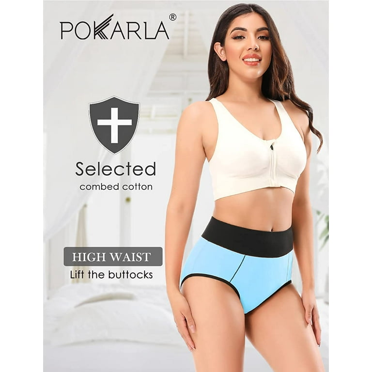 POKARLA Women's High Waisted Cotton Underwear Soft Breathable