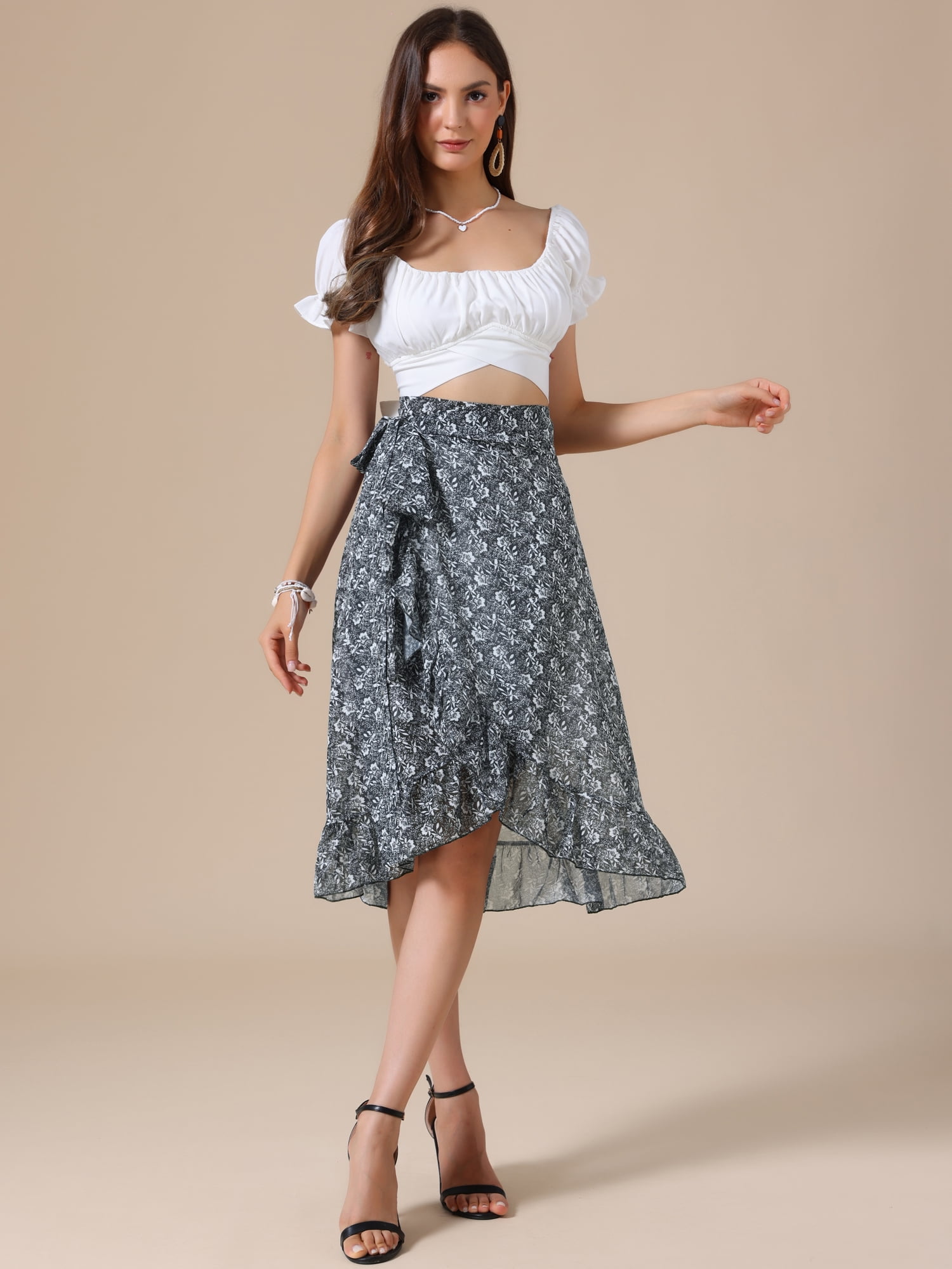 DARING DIVA Women's Hem Beach Ruffle Skirts Large Black